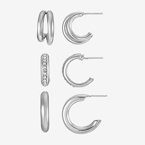 Liz Claiborne Womens Glass Hypoallergenic 3 Pair Earring Set In Silver