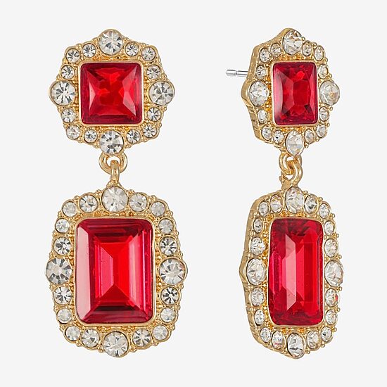 Monet Jewelry Womens Red Glass Hypoallergenic Drop Earrings