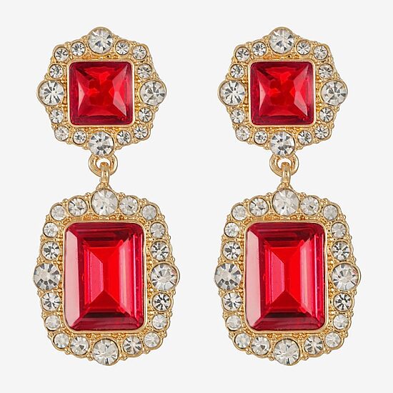 Monet Jewelry Womens Red Glass Hypoallergenic Drop Earrings