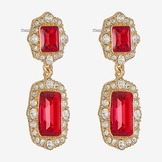 Monet Jewelry Womens Red Glass Hypoallergenic Drop Earrings