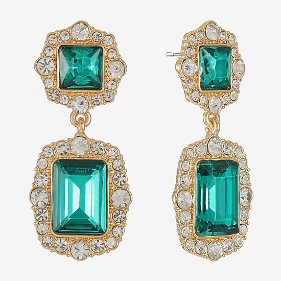 Monet Jewelry Womens Green Glass Hypoallergenic Drop Earrings