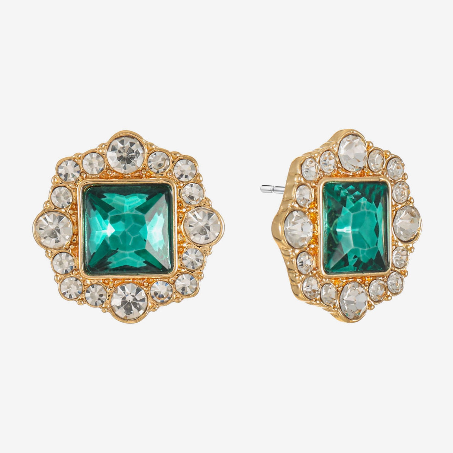 Monet Jewelry Green Glass 18.5mm Square Stud Earrings