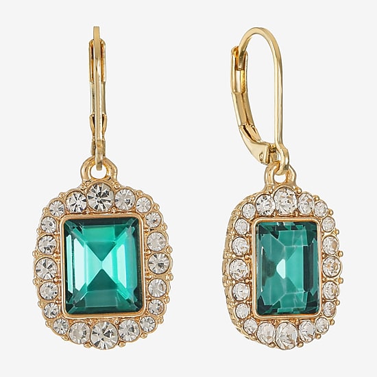 Monet Jewelry Womens Green Glass Drop Earrings