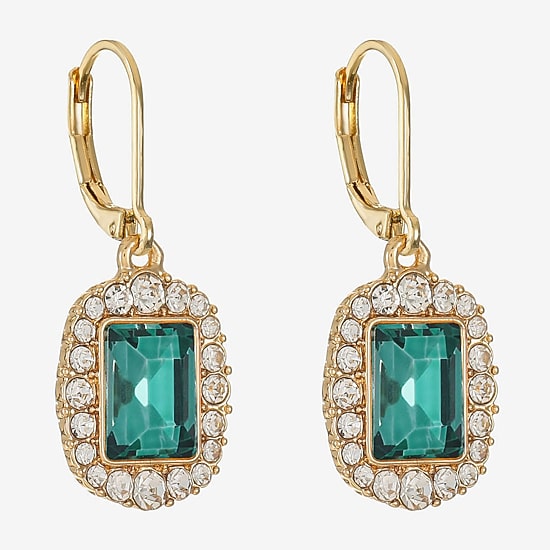 Monet Jewelry Womens Green Glass Drop Earrings