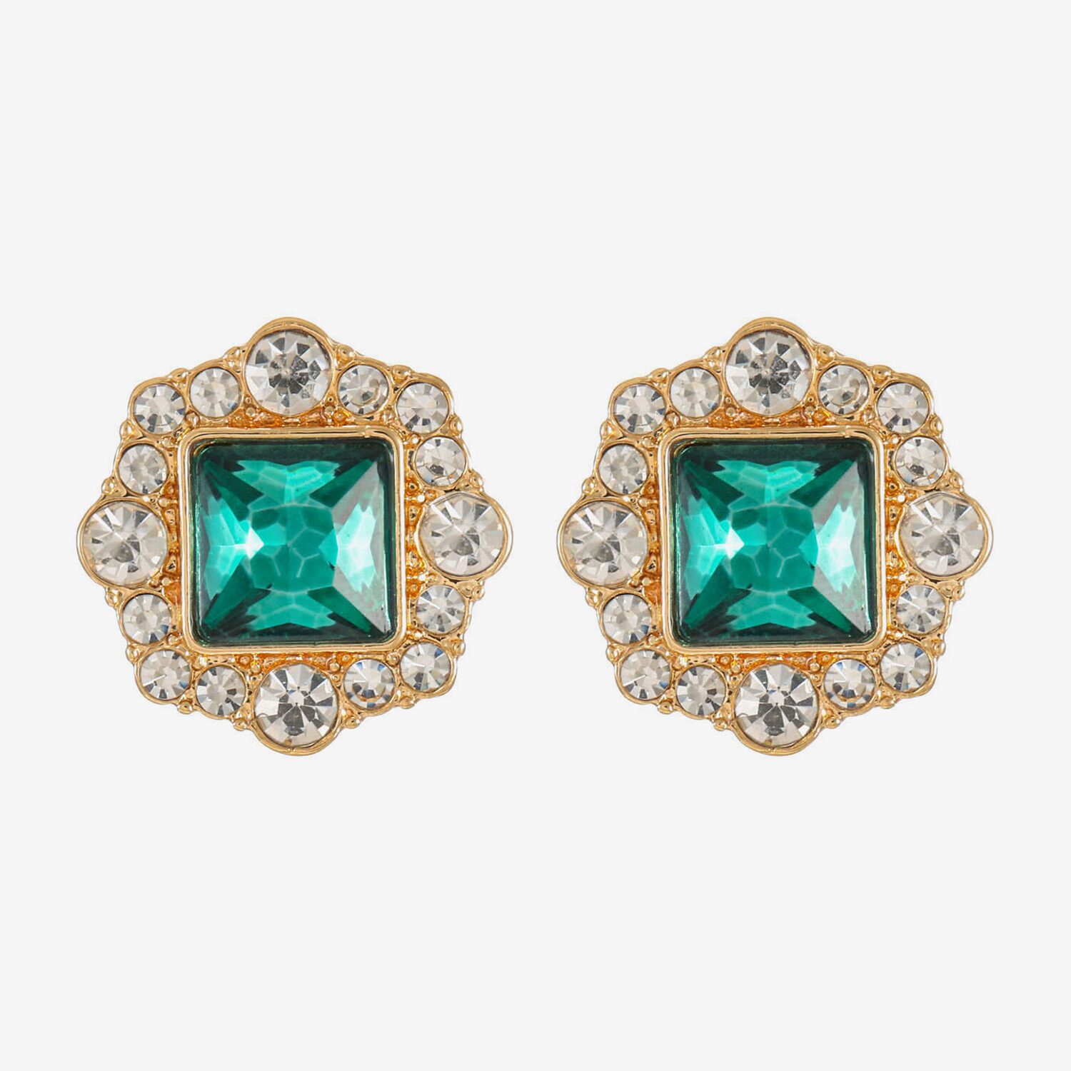 Monet Jewelry Green Glass 18.5mm Square Stud Earrings