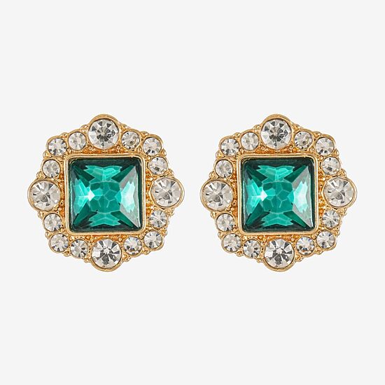 Monet Jewelry Green Glass 18.5mm Square Stud Earrings