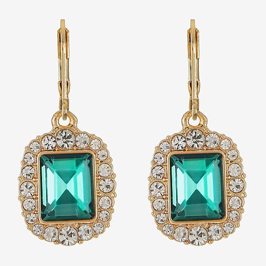 Monet Jewelry Womens Green Glass Drop Earrings