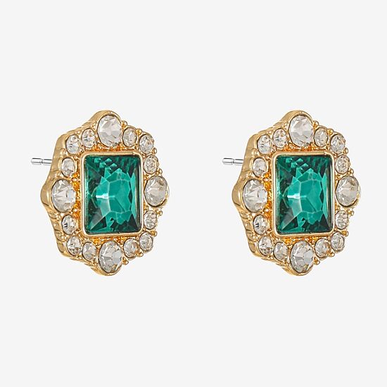Monet Jewelry Green Glass 18.5mm Square Stud Earrings
