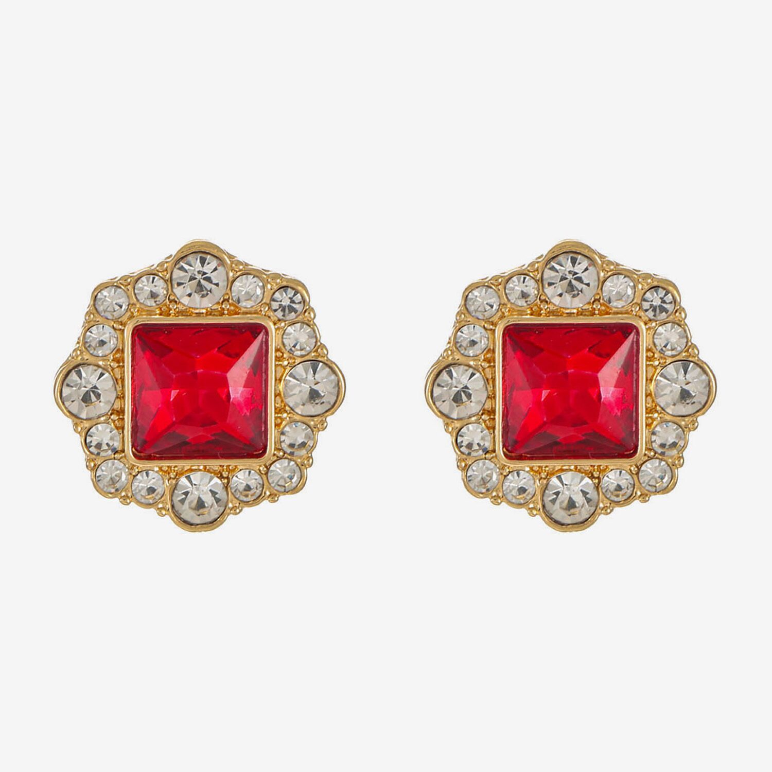 Monet Jewelry Red Glass 18.5mm Square Stud Earrings