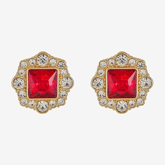 Monet Jewelry Red Glass 18.5mm Square Stud Earrings