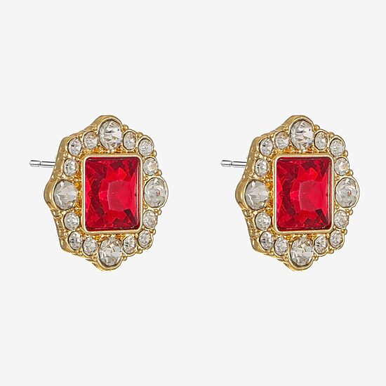Monet Jewelry Red Glass 18.5mm Square Stud Earrings