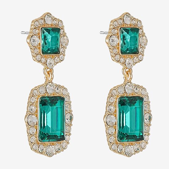 Monet Jewelry Womens Green Glass Hypoallergenic Drop Earrings