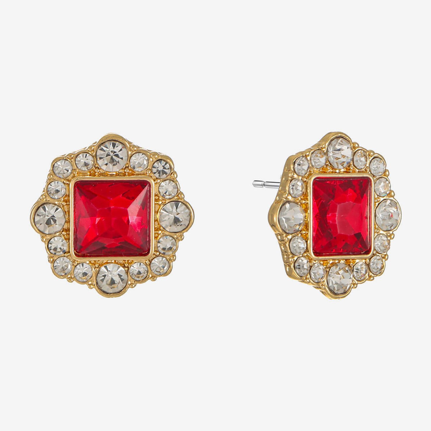 Monet Jewelry Red Glass 18.5mm Square Stud Earrings