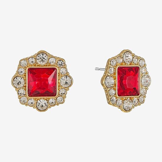 Monet Jewelry Red Glass 18.5mm Square Stud Earrings