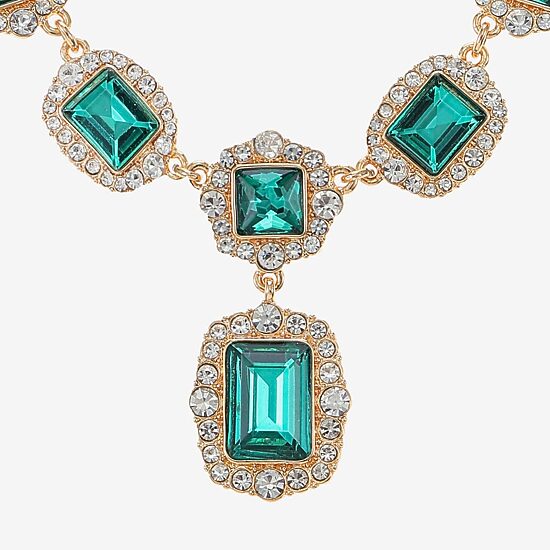 Monet Jewelry Womens Green Glass 18 Inch Y Necklace