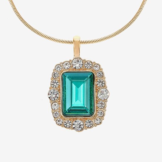 Monet Jewelry Womens Green Glass 17 Inch Pendant Necklace