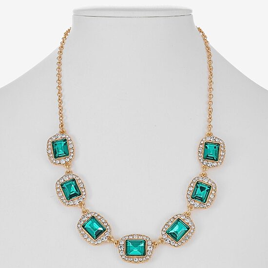 Monet Jewelry Womens Green 17 Inch Collar Necklace