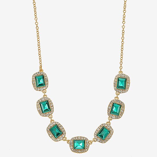 Monet Jewelry Womens Green 17 Inch Collar Necklace