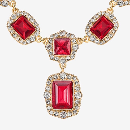 Monet Jewelry Womens Red Glass 18 Inch Y Necklace