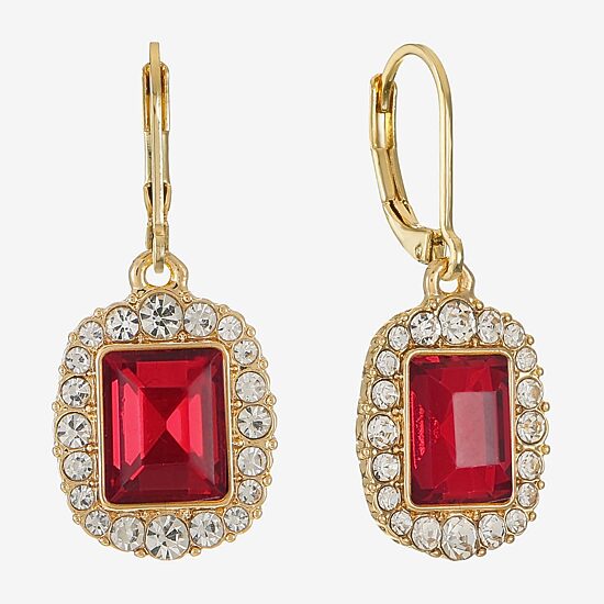 Monet Jewelry Womens Red Glass Drop Earrings