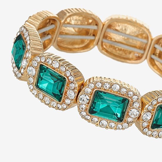 Monet Jewelry Womens Green Glass Stretch Bracelet