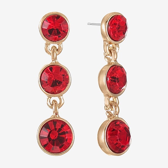 Liz Claiborne Womens Red Glass Round Hypoallergenic Drop Earrings