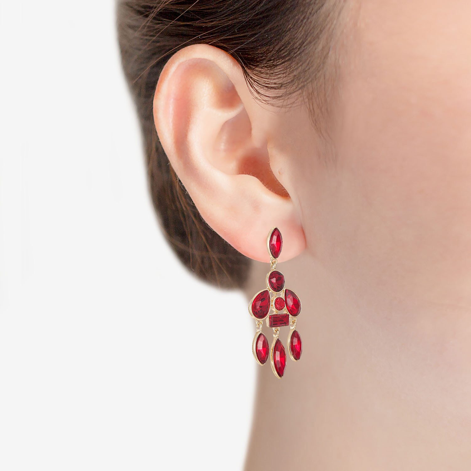 Liz Claiborne Womens Red Glass Hypoallergenic Chandelier Earrings