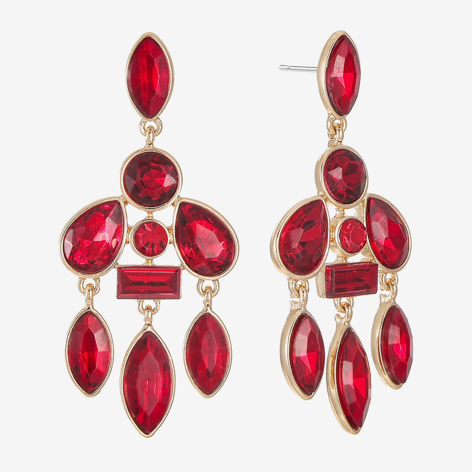 Liz Claiborne Womens Red Glass Hypoallergenic Chandelier Earrings
