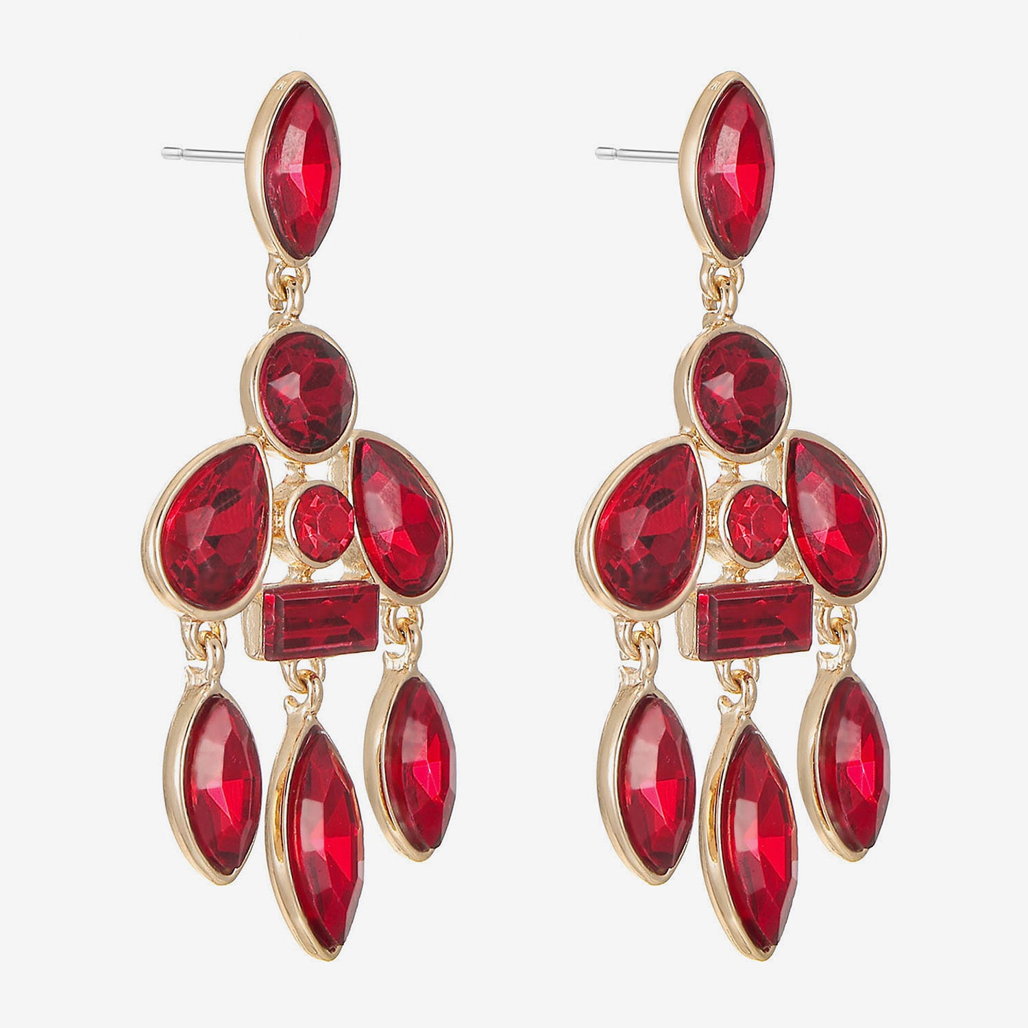 Liz Claiborne Womens Red Glass Hypoallergenic Chandelier Earrings