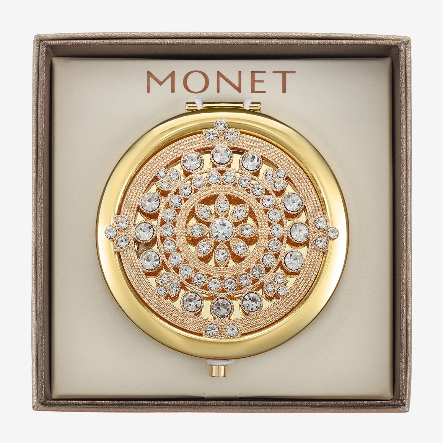Monet Jewelry Gold Tone Round Compact Mirror