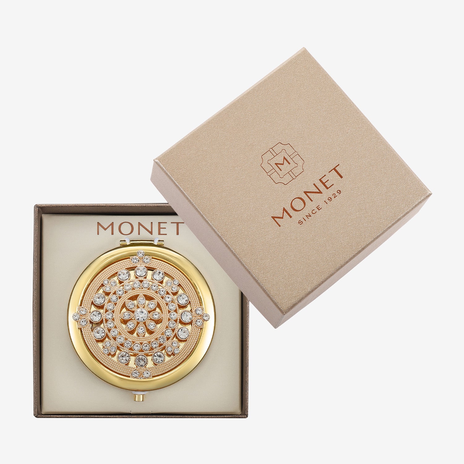 Monet Jewelry Gold Tone Round Compact Mirror