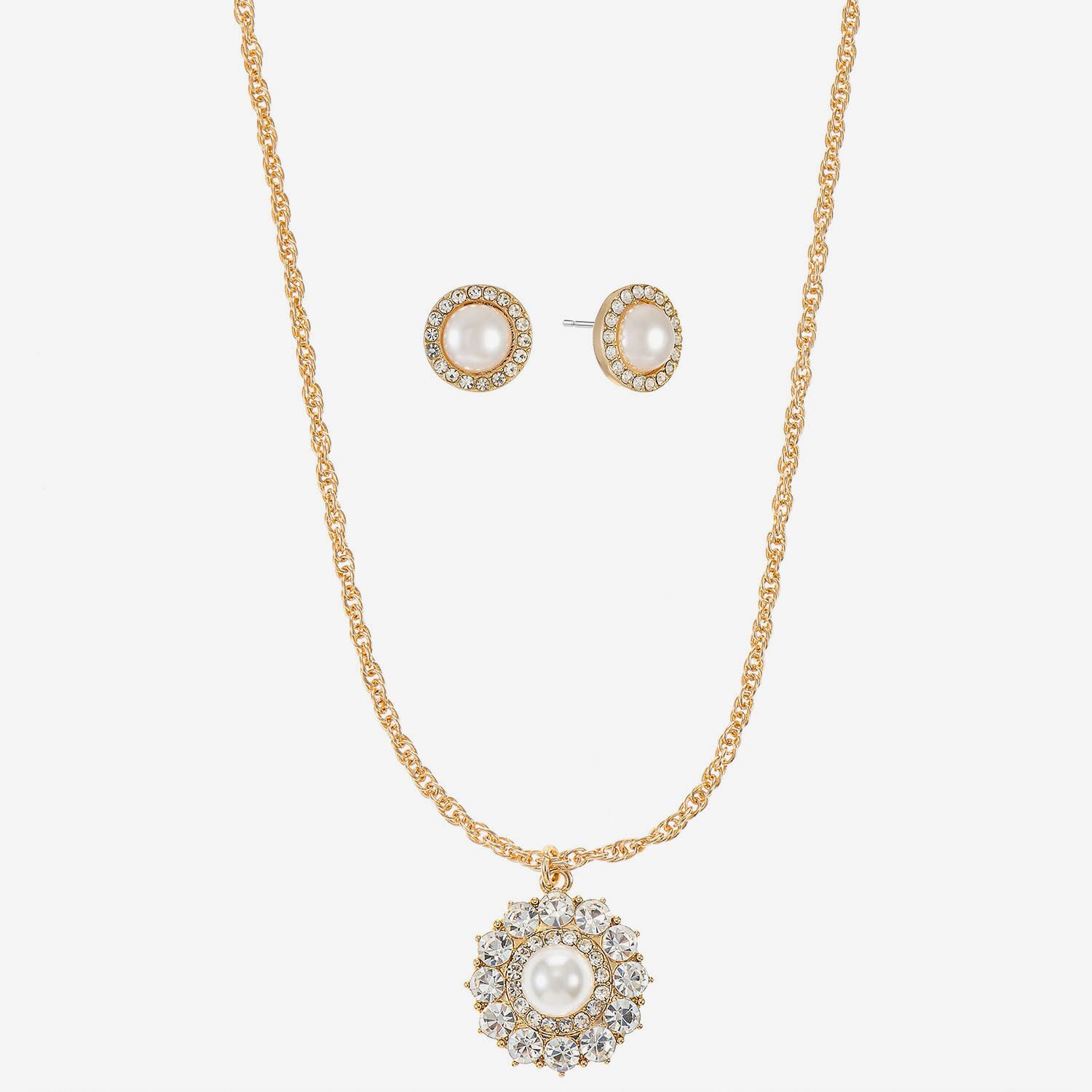 Monet Jewelry Womens Glass Simulated Pearl Round Cushion 2-pc. Jewelry Set