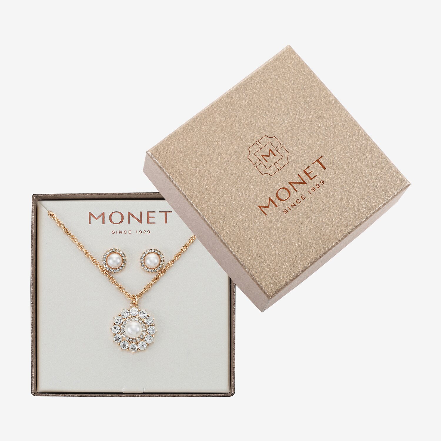 Monet Jewelry Womens Glass Simulated Pearl Round Cushion 2-pc. Jewelry Set