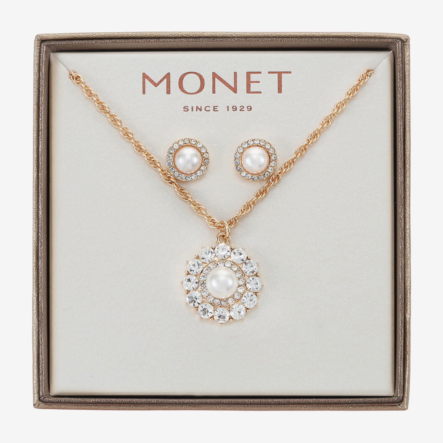Monet Jewelry Womens Glass Simulated Pearl Round Cushion 2-pc. Jewelry Set
