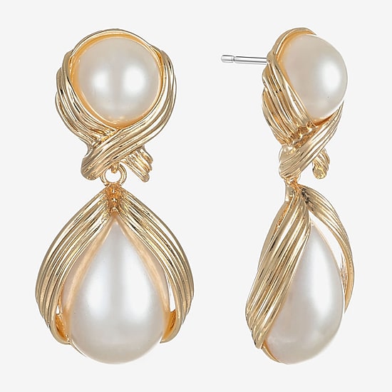 Bijoux Bar Womens Simulated Pearl Hypoallergenic Drop Earrings