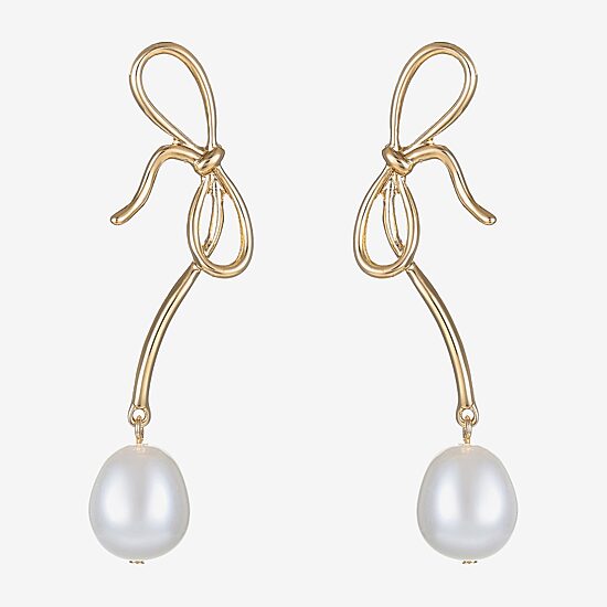 Bijoux Bar Womens Simulated Pearl Bow Hypoallergenic Drop Earrings