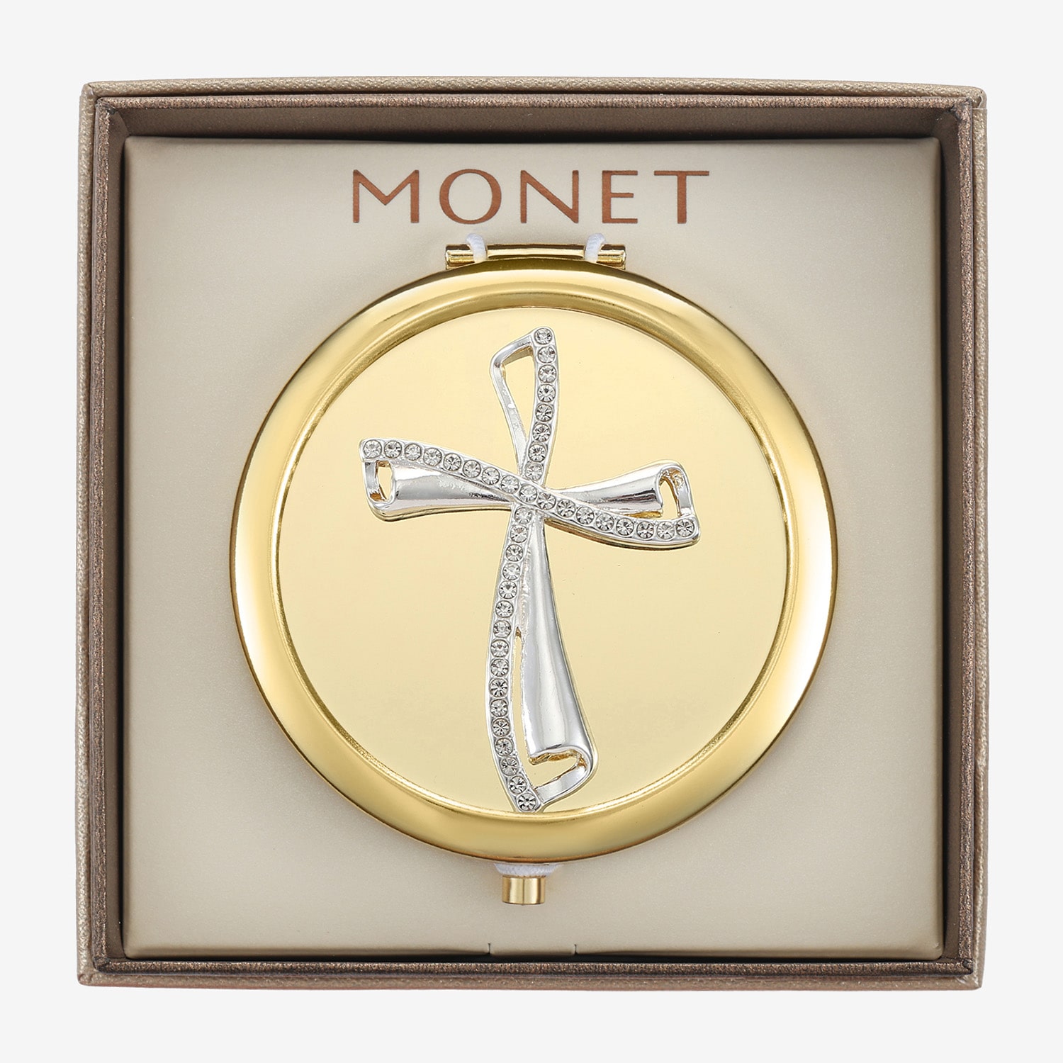 Monet Jewelry Gold Tone Cross Compact Mirror