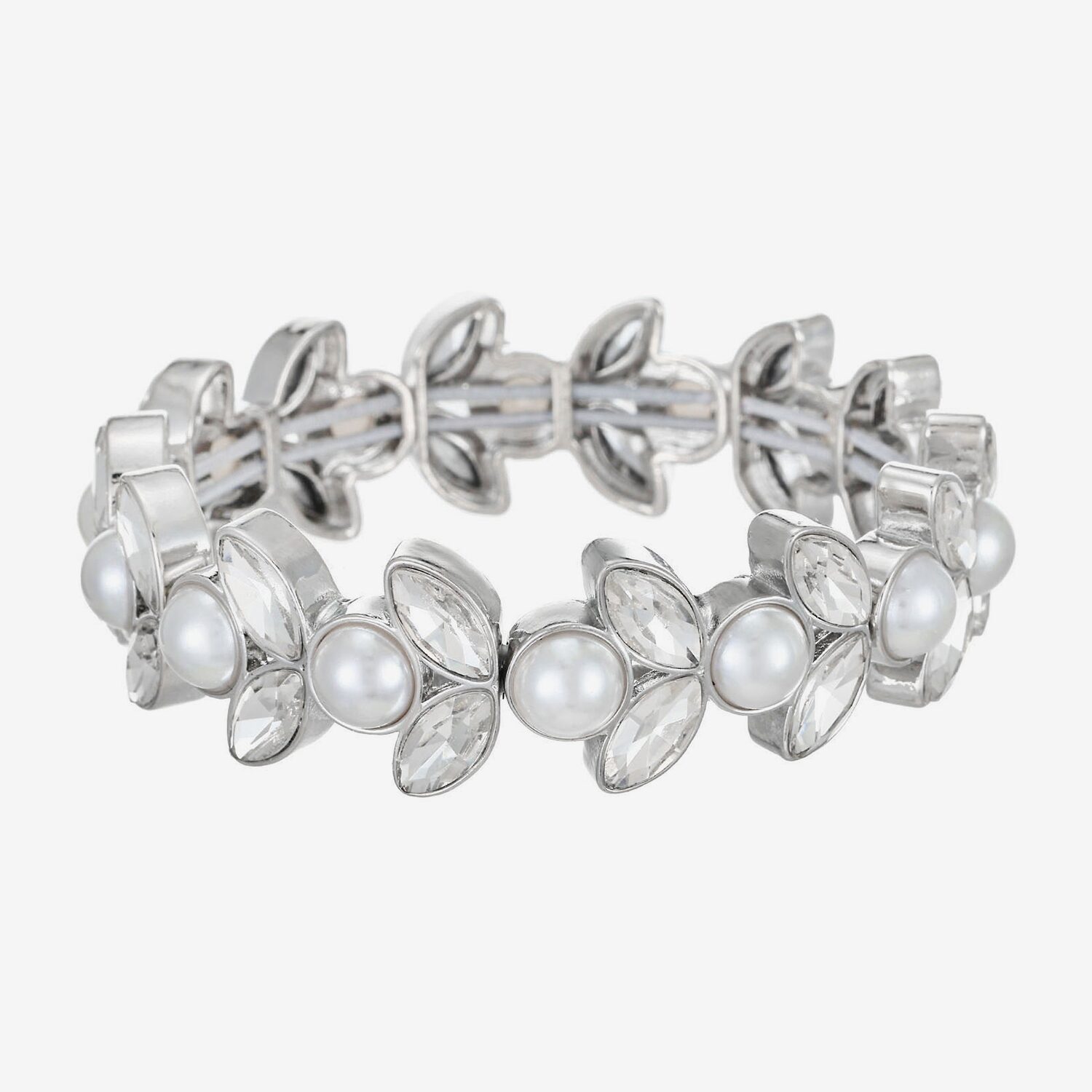 Monet Jewelry Timeless Womens Glass Simulated Pearl Marquise Stretch Bracelet