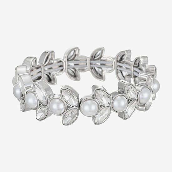 Monet Jewelry Timeless Womens Glass Simulated Pearl Marquise Stretch Bracelet