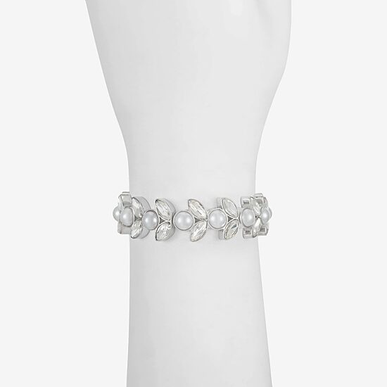 Monet Jewelry Timeless Womens Glass Simulated Pearl Marquise Stretch Bracelet