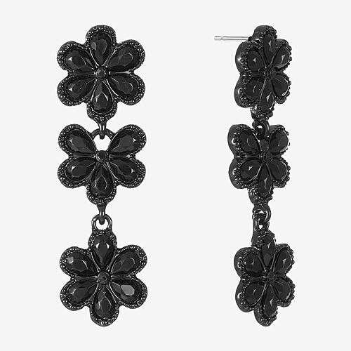 Liz Claiborne Womens Black Glass Flower Hypoallergenic Drop Earrings