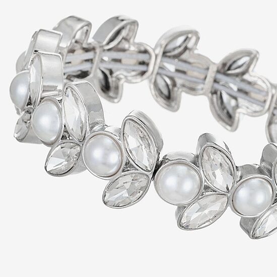 Monet Jewelry Timeless Womens Glass Simulated Pearl Marquise Stretch Bracelet