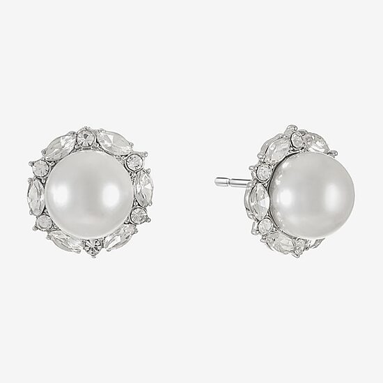 Monet Jewelry Glass Simulated Pearl 17mm Marquise Stud Earrings