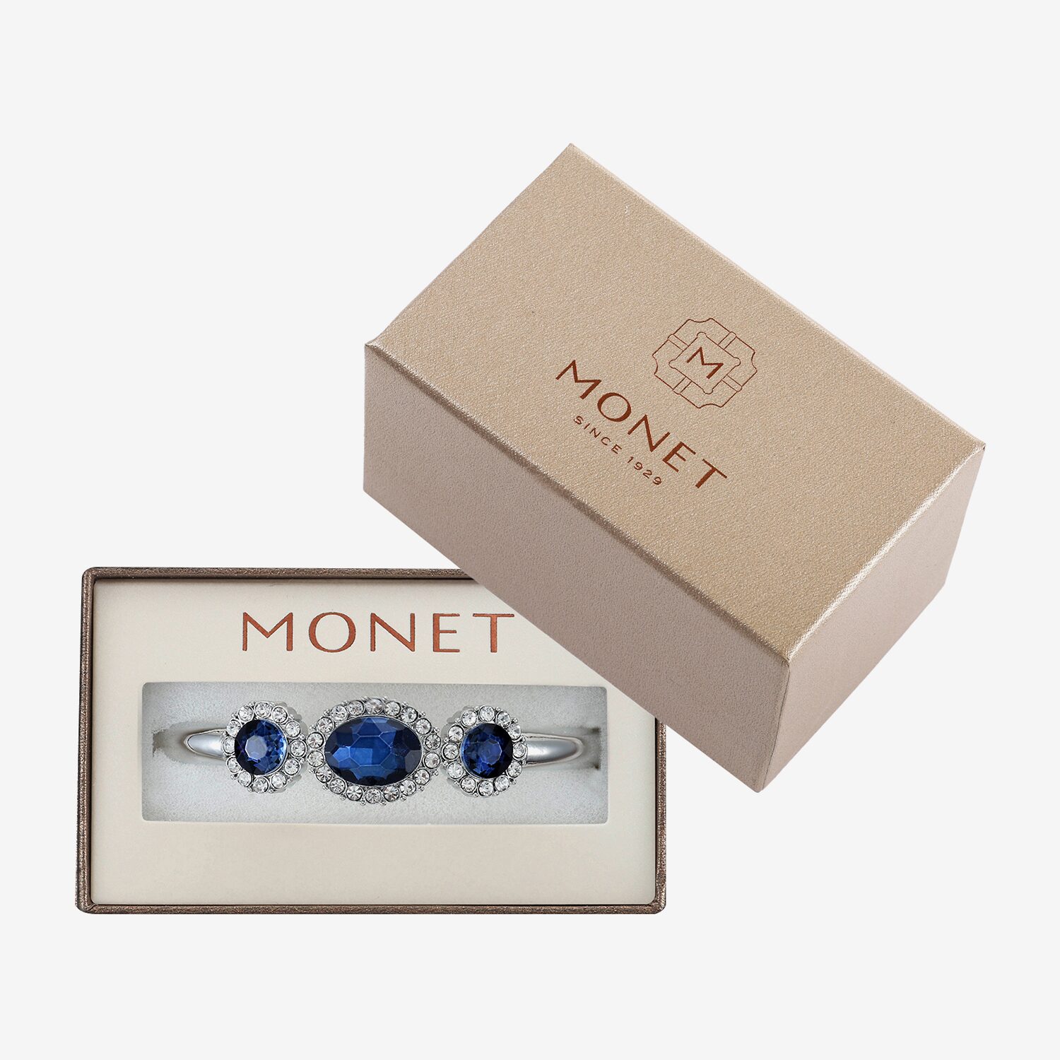 Monet Jewelry Womens Blue Glass Oval Bangle Bracelet