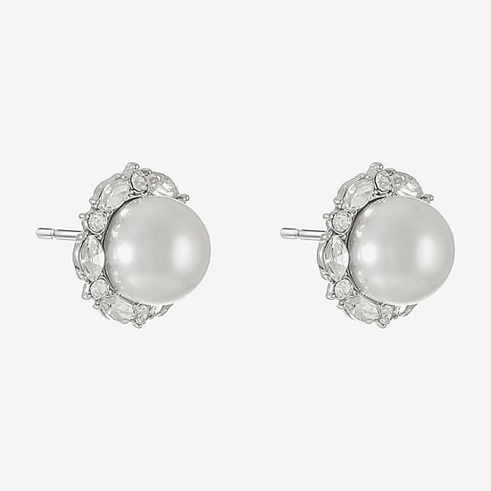 Monet Jewelry Glass Simulated Pearl 17mm Marquise Stud Earrings