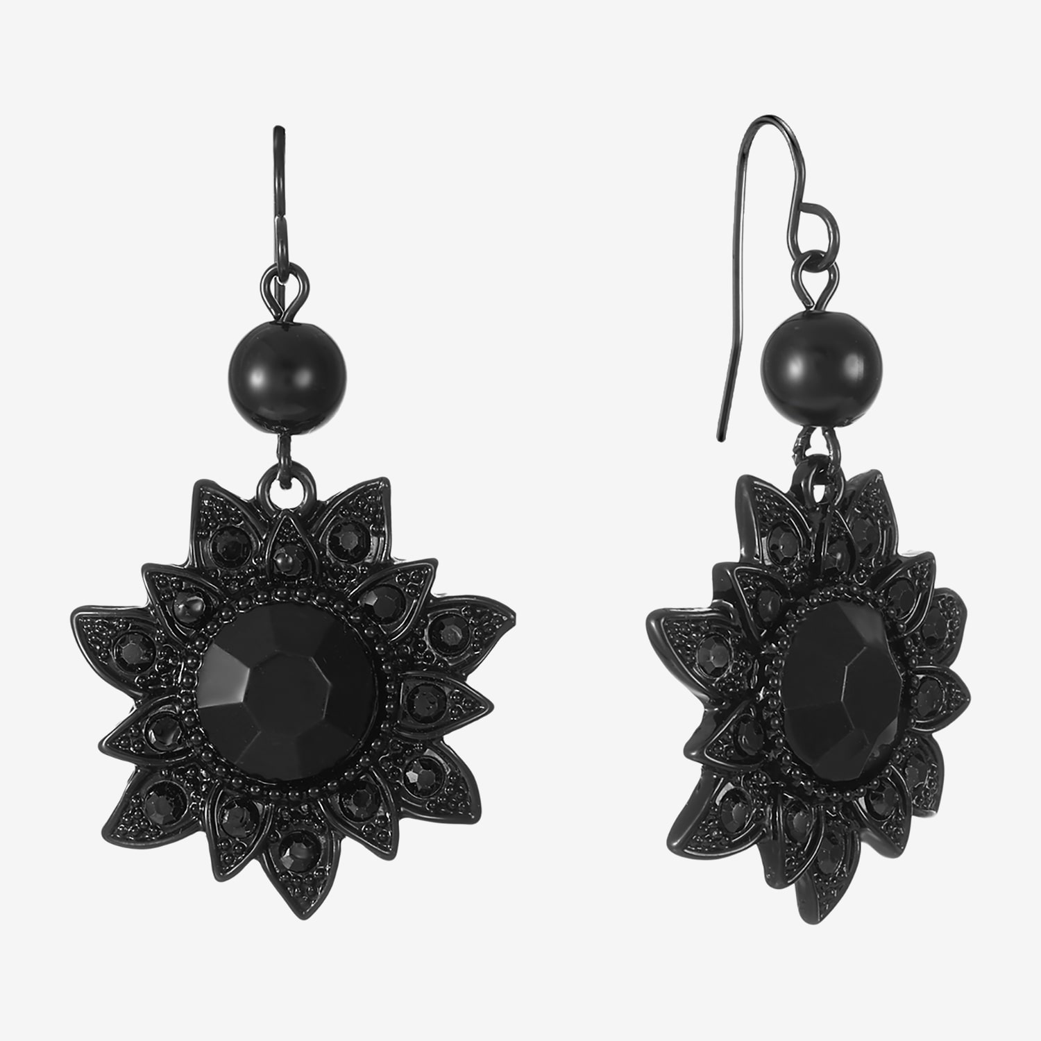 Liz Claiborne Womens Black Glass Drop Earrings