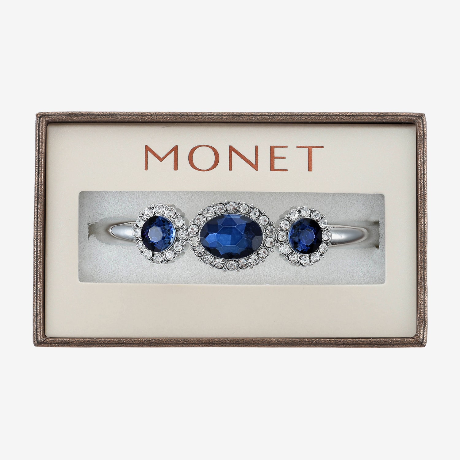 Monet Jewelry Womens Blue Glass Oval Bangle Bracelet