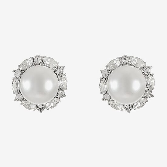 Monet Jewelry Glass Simulated Pearl 17mm Marquise Stud Earrings