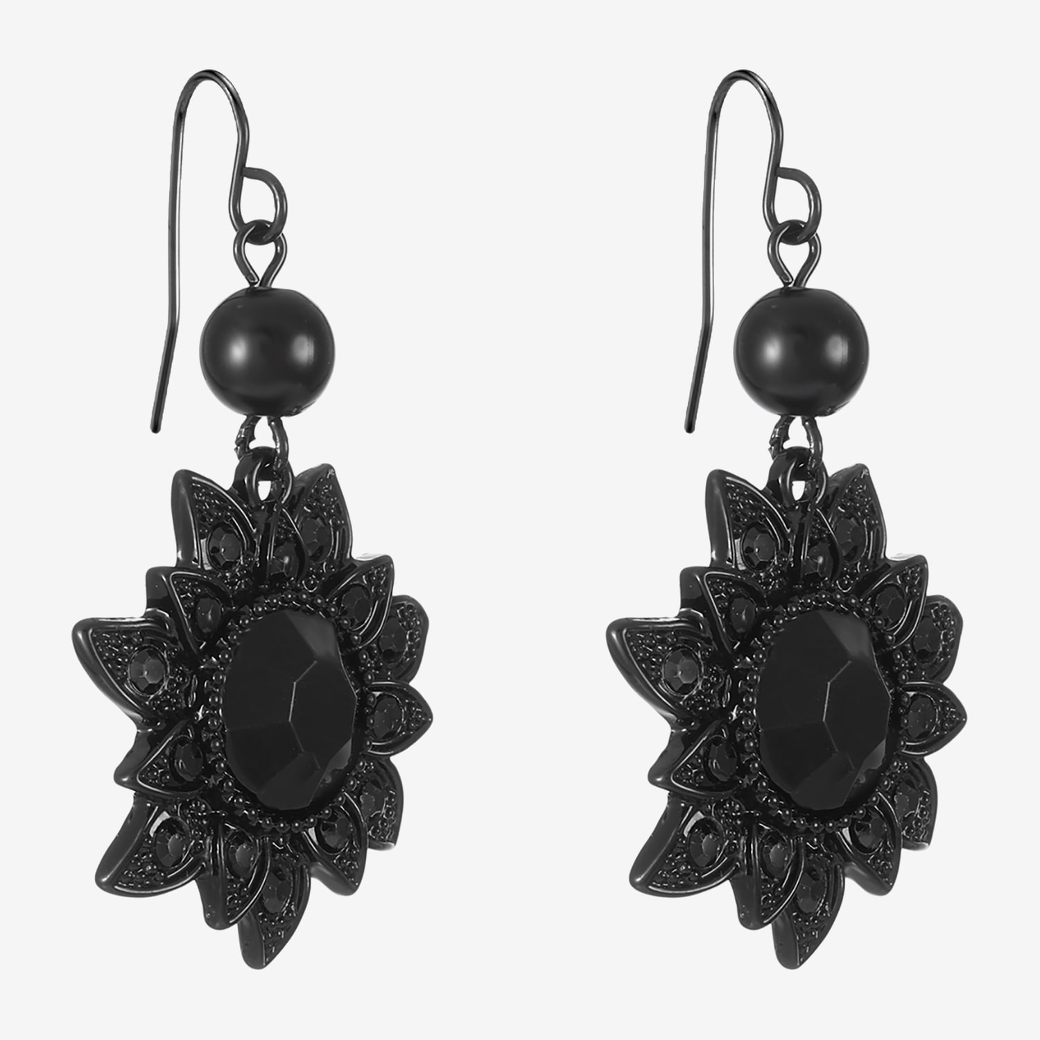 Liz Claiborne Womens Black Glass Drop Earrings