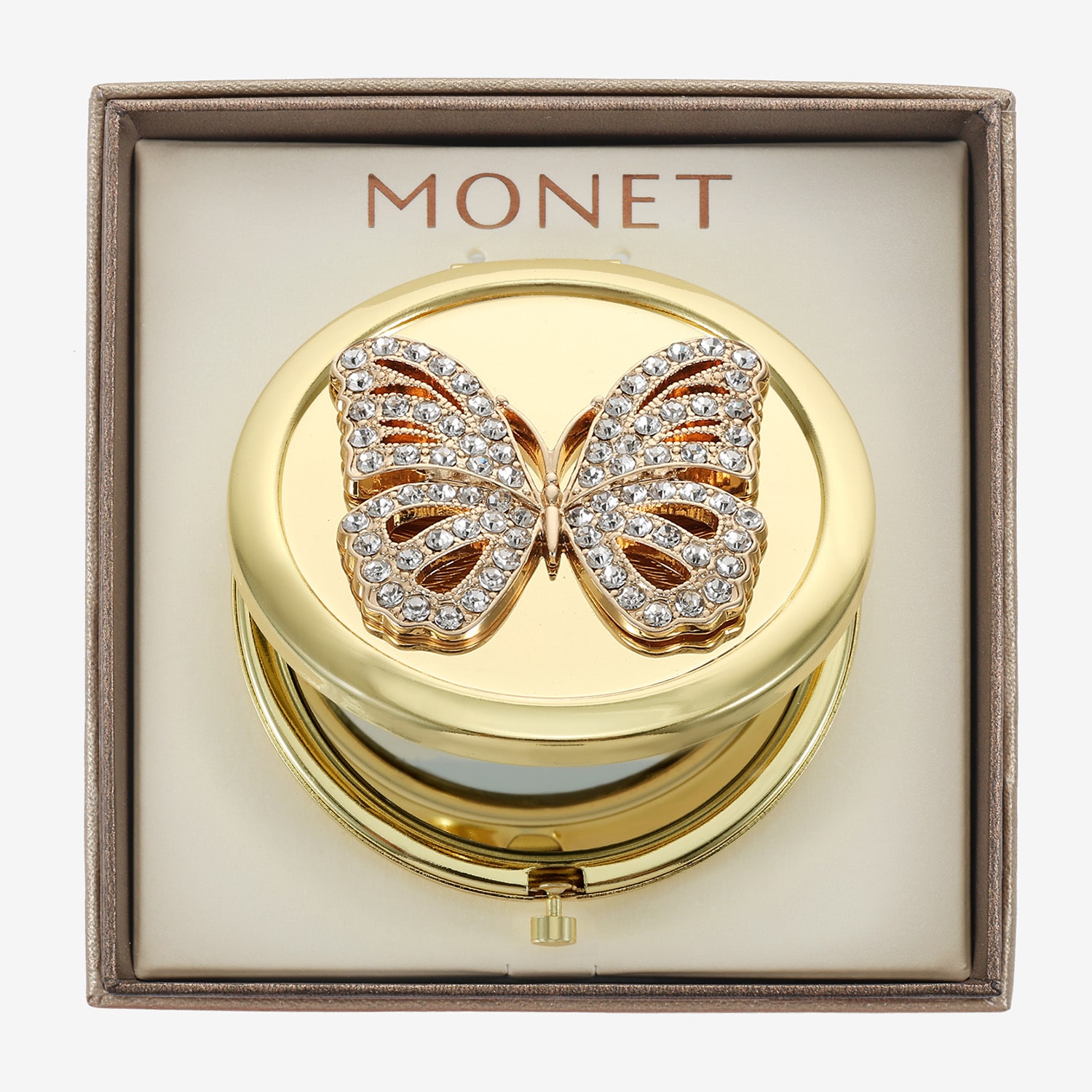 Monet Jewelry Gold Tone Butterfly Compact Mirror